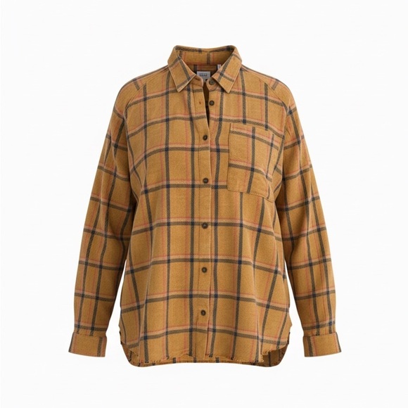 BKE Tops - BKE Women’s Mustard and Navy Plaid Button Down Flannel